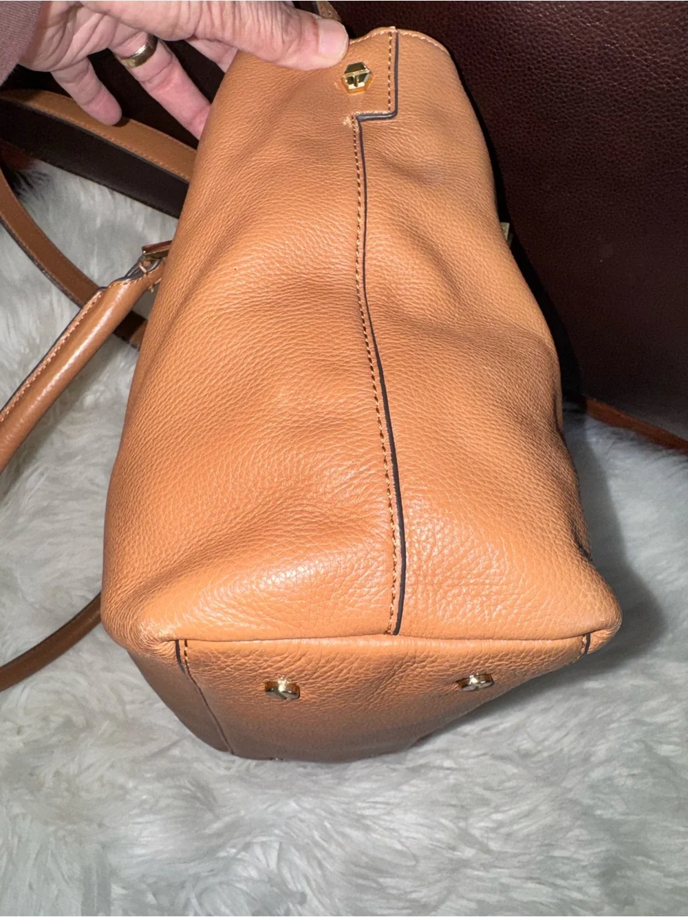 Tory Burch Cognac Pebbled Leather Tote with Tassel and Chain Strap